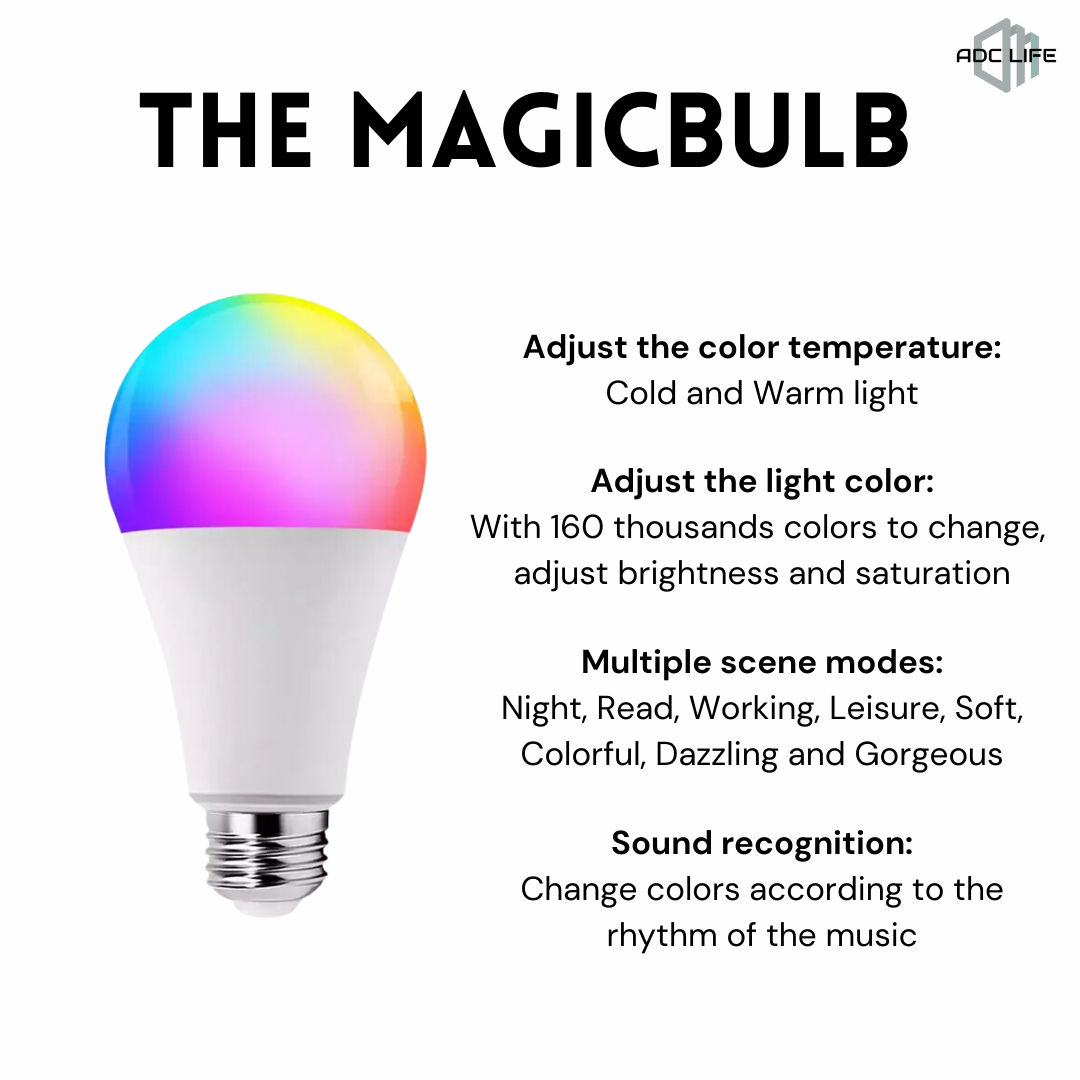 Smart LED Color Light Bulb, The MagicBulb, 800 Lumens, Power 9W, Interface E26, 2.4GHz Wi-Fi, White
