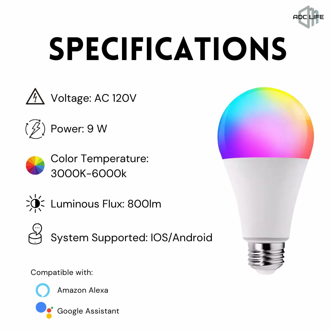 Smart LED Color Light Bulb, The MagicBulb, 800 Lumens, Power 9W, Interface E26, 2.4GHz Wi-Fi, White